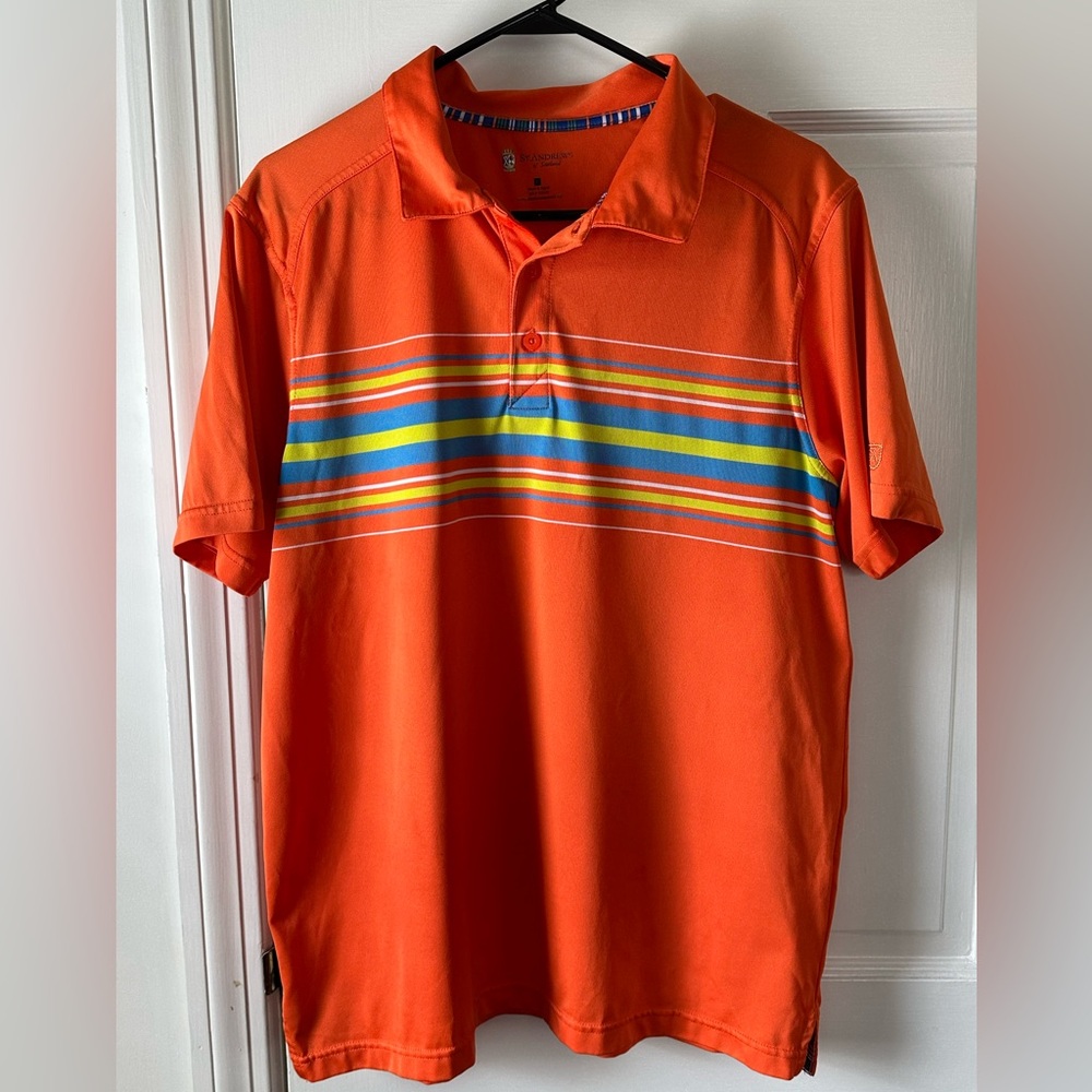 St Andrews of Scotland Golf Orange Polo Shirt with Stripes